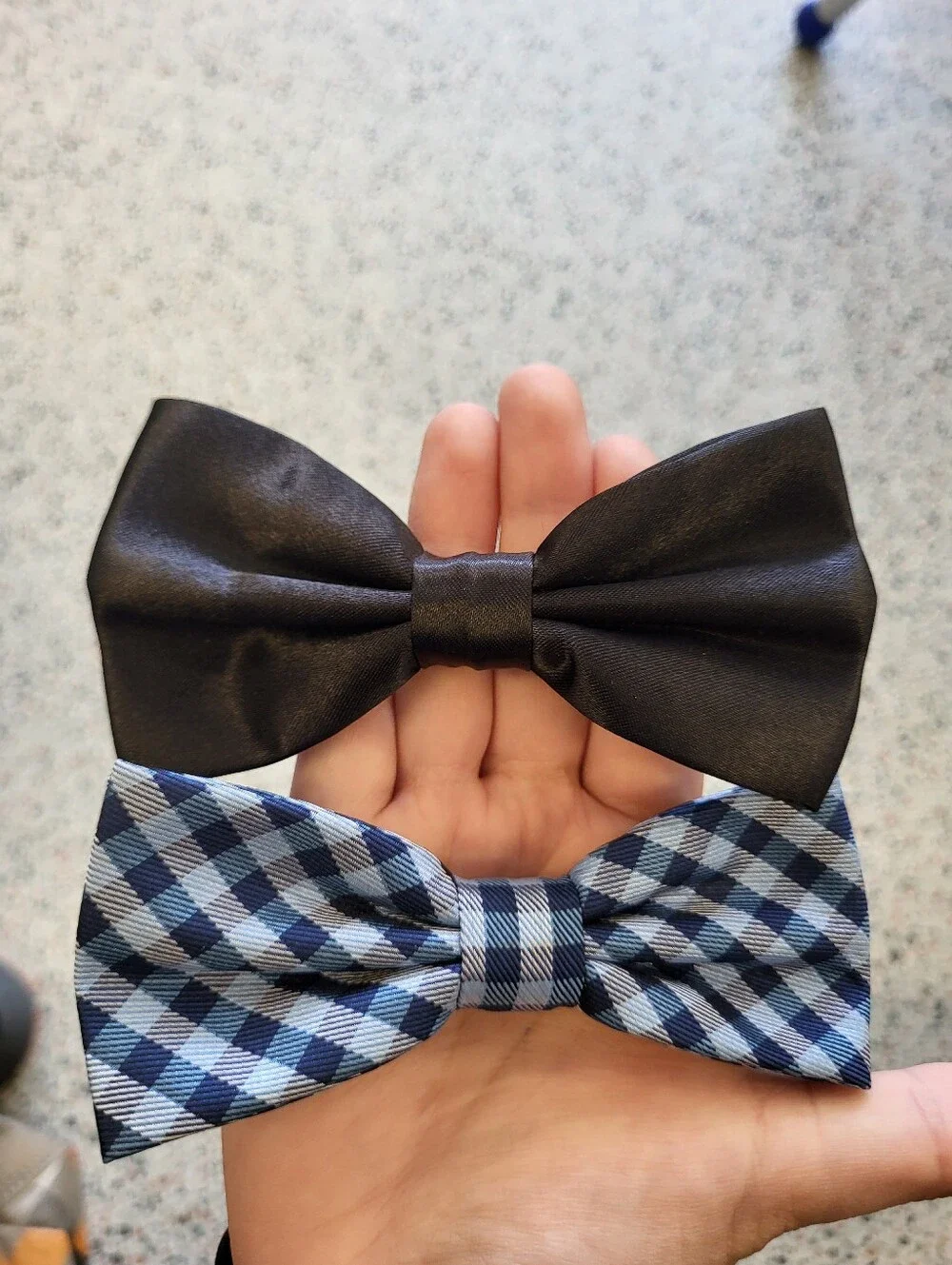 George Black Satin and Blue Plaid Bow Tie Set
